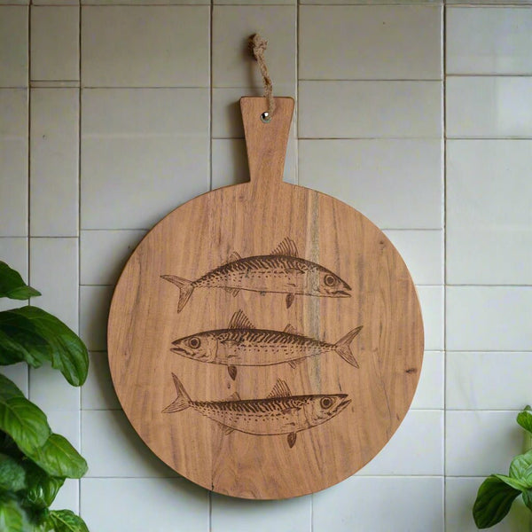 Acacia Kitchen - Round Fish Engraved Chopping Board - Distinctly Living