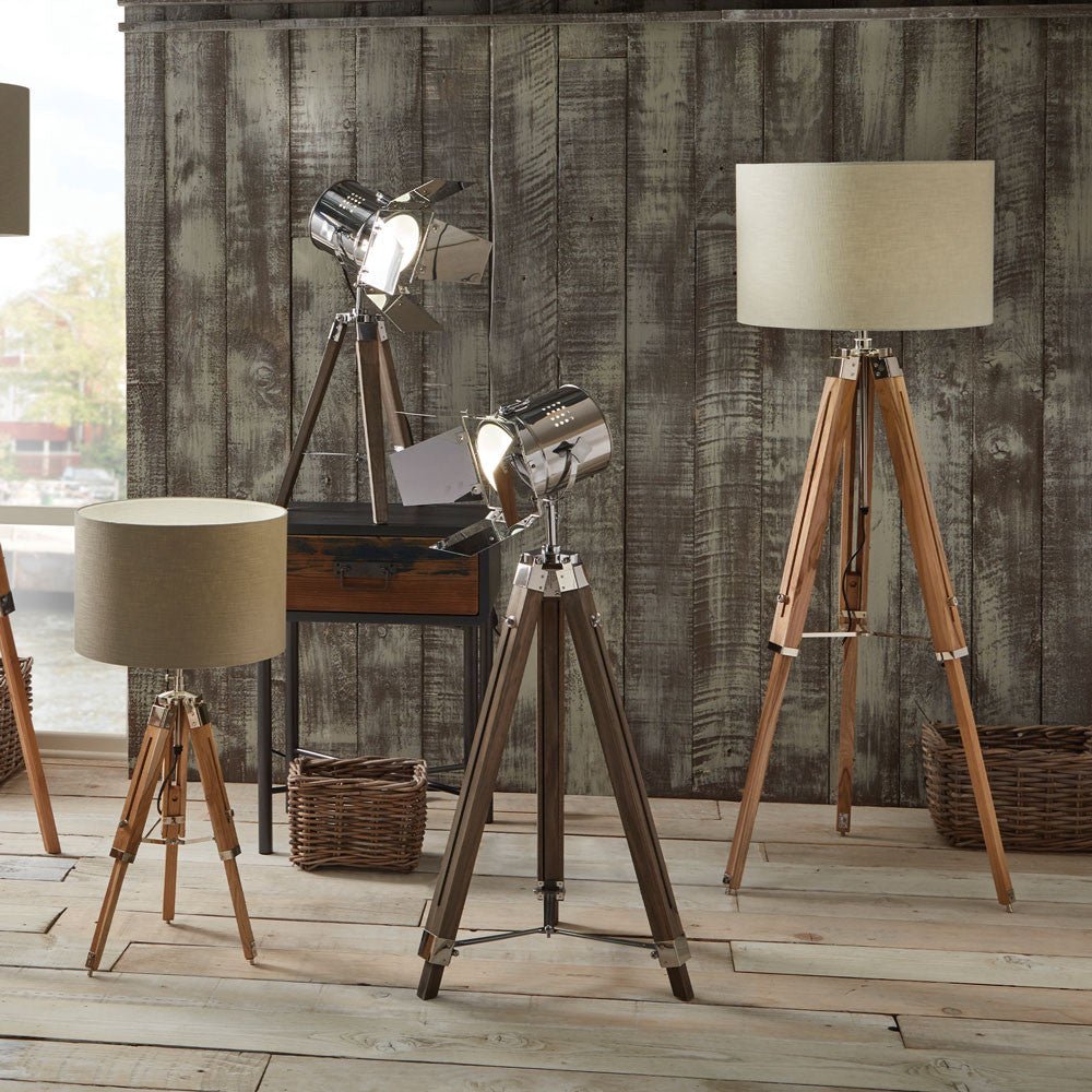 Alghero Grey Wood and Silver Metal Film Tripod - Floor Lamp - Distinctly Living