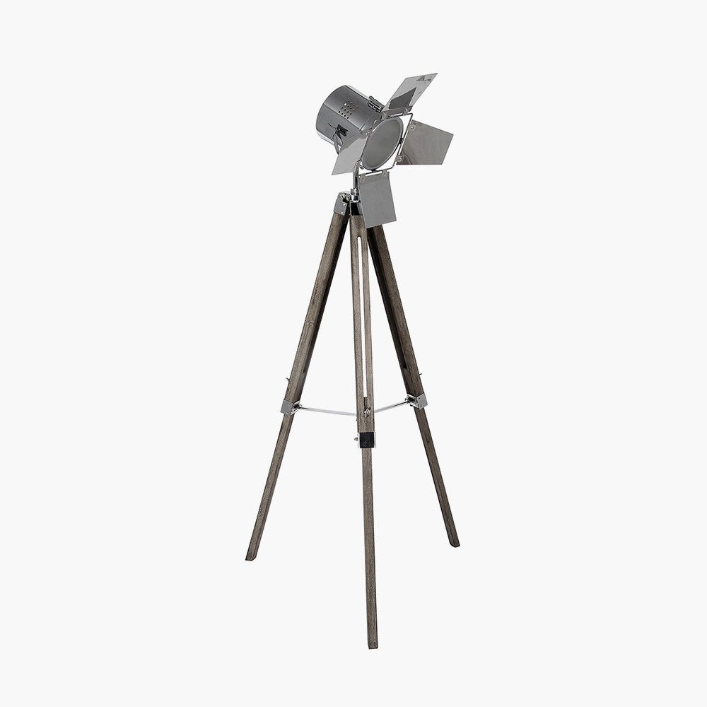 Alghero Grey Wood and Silver Metal Film Tripod - Floor Lamp - Distinctly Living