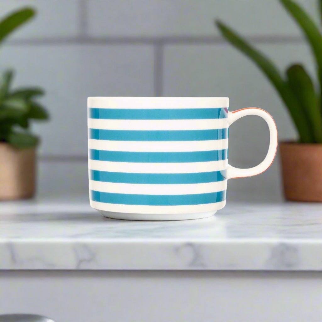 Beach Stripe Fine Bone China Mug - Various Colours - Distinctly Living