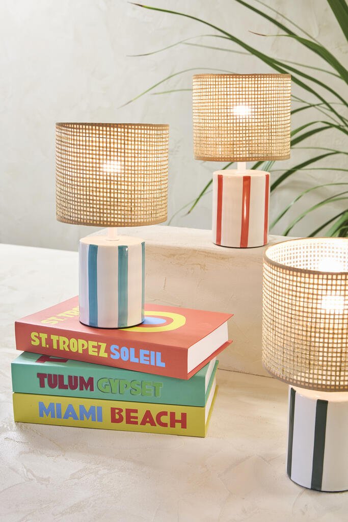 Beach Stripe Lamp With Rattan Shade - Distinctly Living