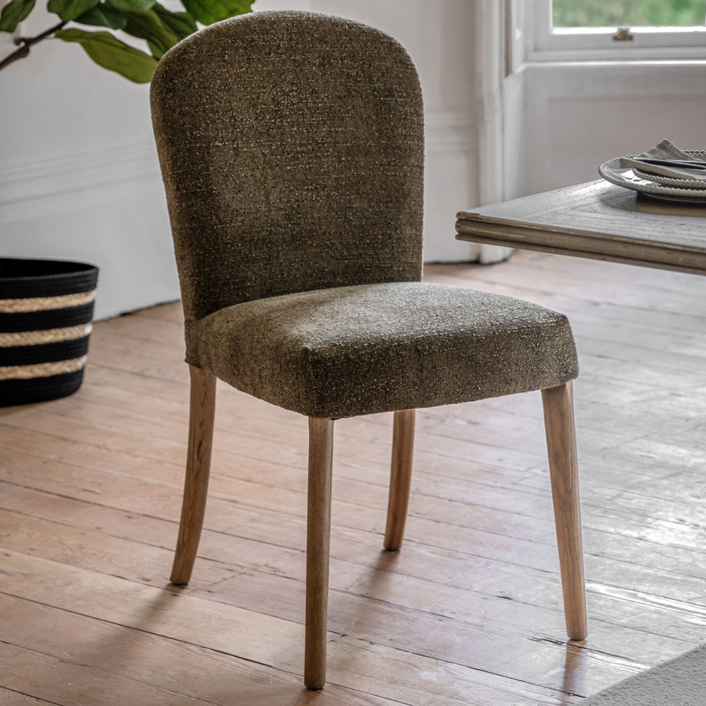 Carvos Dining Chair - Boucle Moss Green or Leather - Distinctly Living