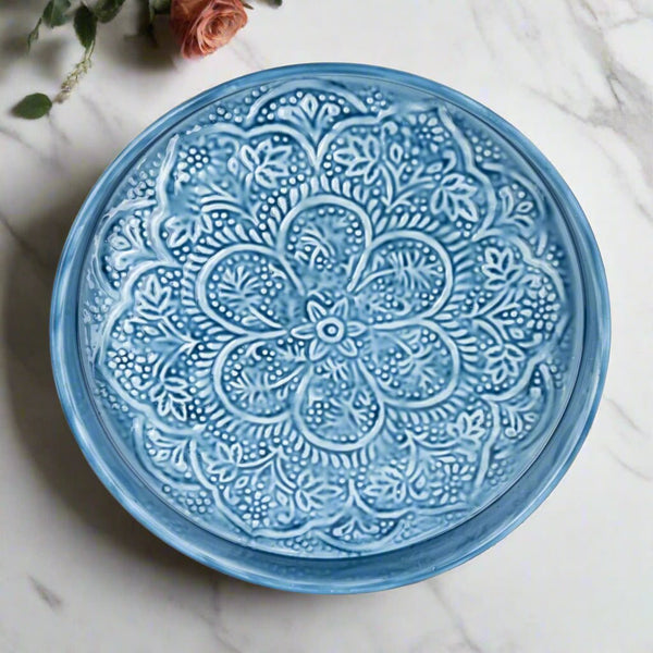 Embossed Enamel Tray - Blue - Distinctly Living