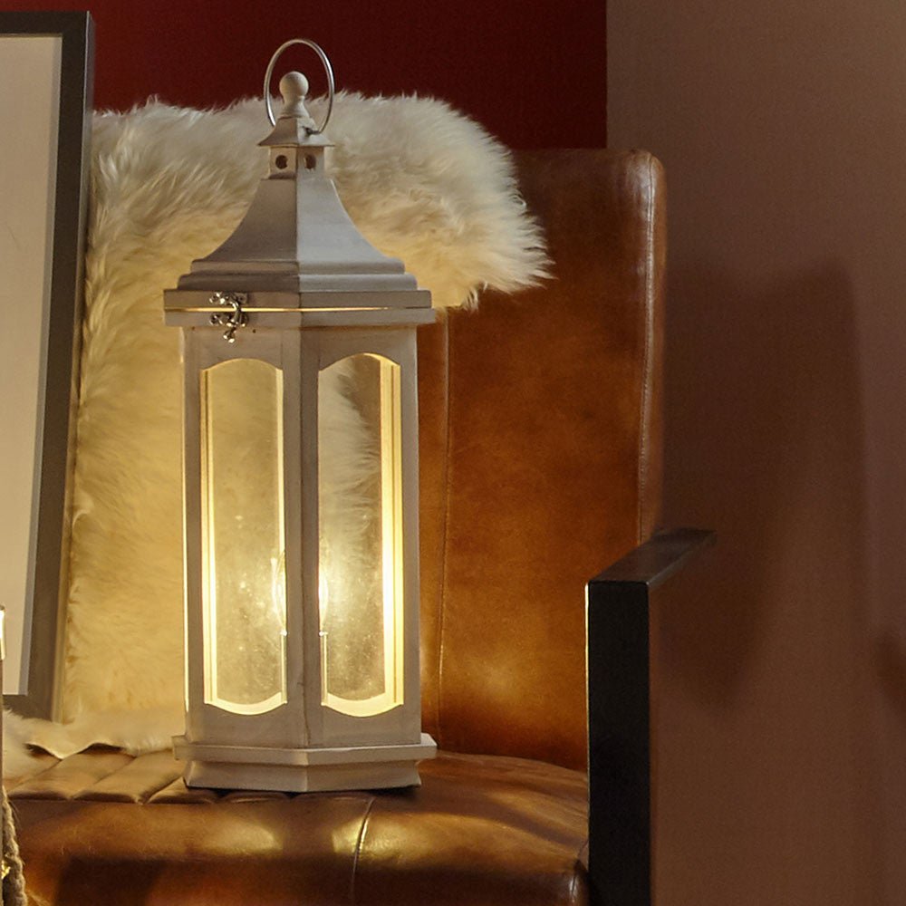 Frascati Lantern - Table Lamp - White Wash or Grey - Distinctly Living