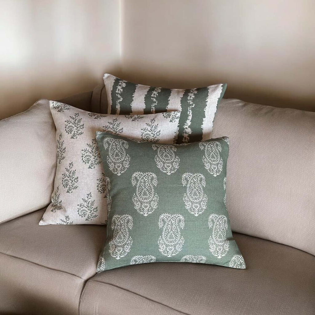 Green Zig Stripe Cushion - Distinctly Living