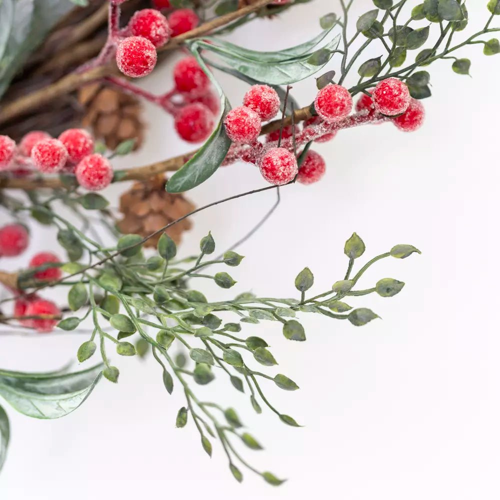 🔍 Iced Red Berry Wreath - Distinctly Living