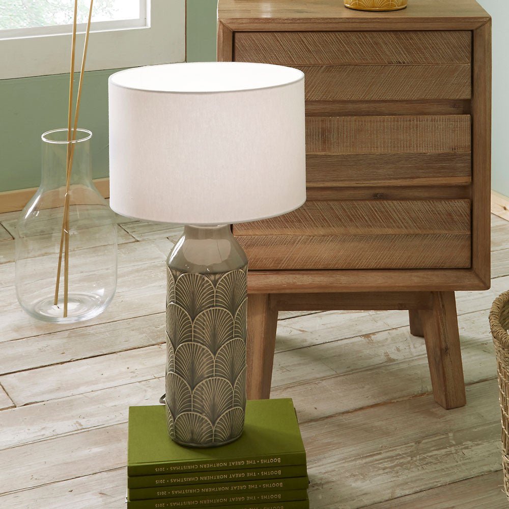 La Embossed Ceramic - Table Lamp - Mustard or Grey - Distinctly Living