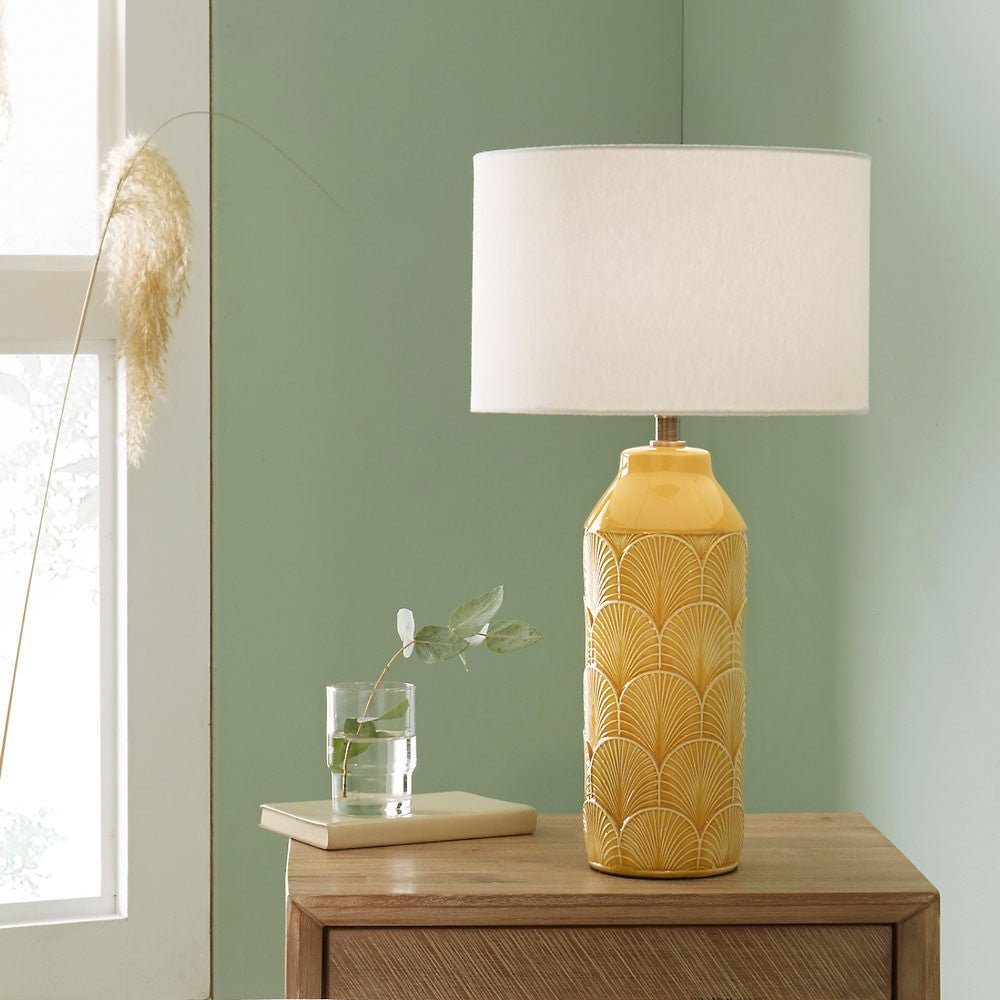 La Embossed Ceramic - Table Lamp - Mustard or Grey - Distinctly Living