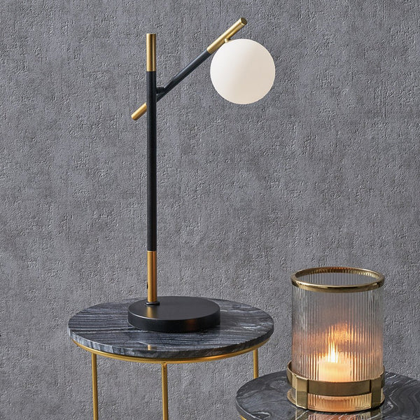 Loreto White Orb and Black Metal - Table Lamp - Distinctly Living