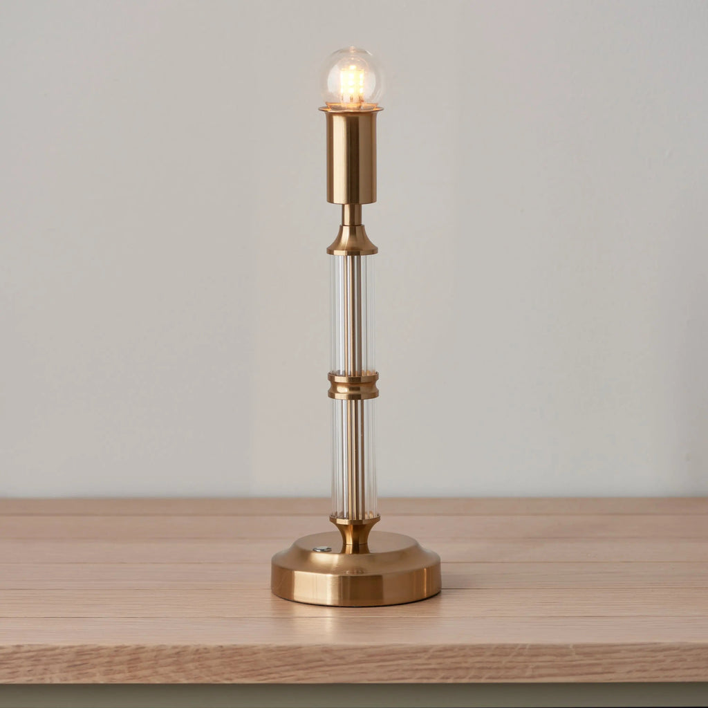 Maximus Rechargeable Table Lamp for Shades - Warm Brass & Ridged Stem - Distinctly Living