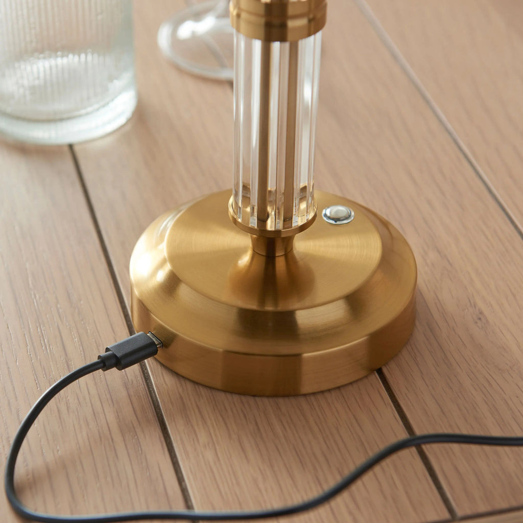 Maximus Rechargeable Table Lamp for Shades - Warm Brass & Ridged Stem - Distinctly Living