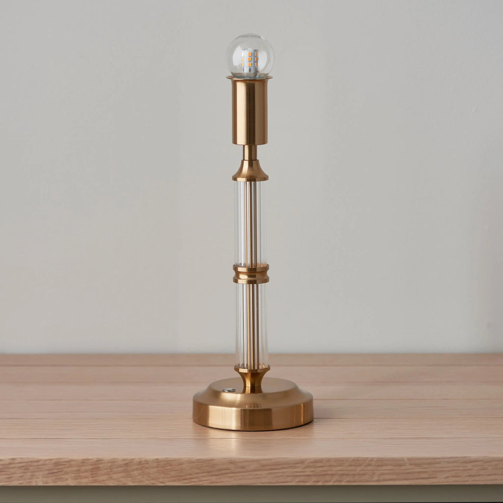 Maximus Rechargeable Table Lamp for Shades - Warm Brass & Ridged Stem - Distinctly Living