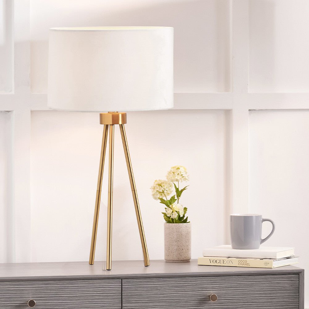 Mola Brushed Brass Metal Tripod - Table Lamp - Distinctly Living