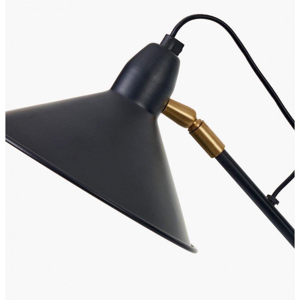 Noto Matt Black and Brass Metal Cone Floor Lamp - Distinctly Living