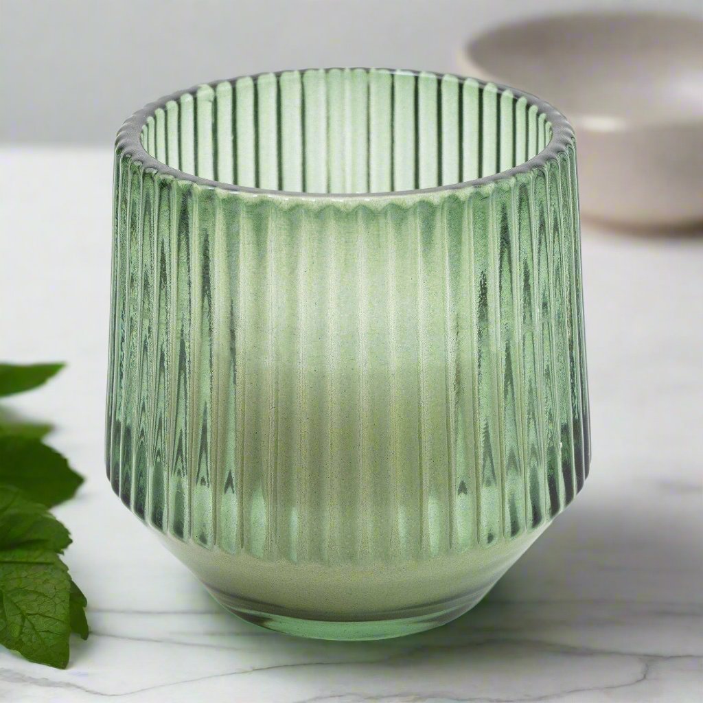 Olive Green Large Ridged Candle Sicilian Basil & Wild Lemon - Distinctly Living