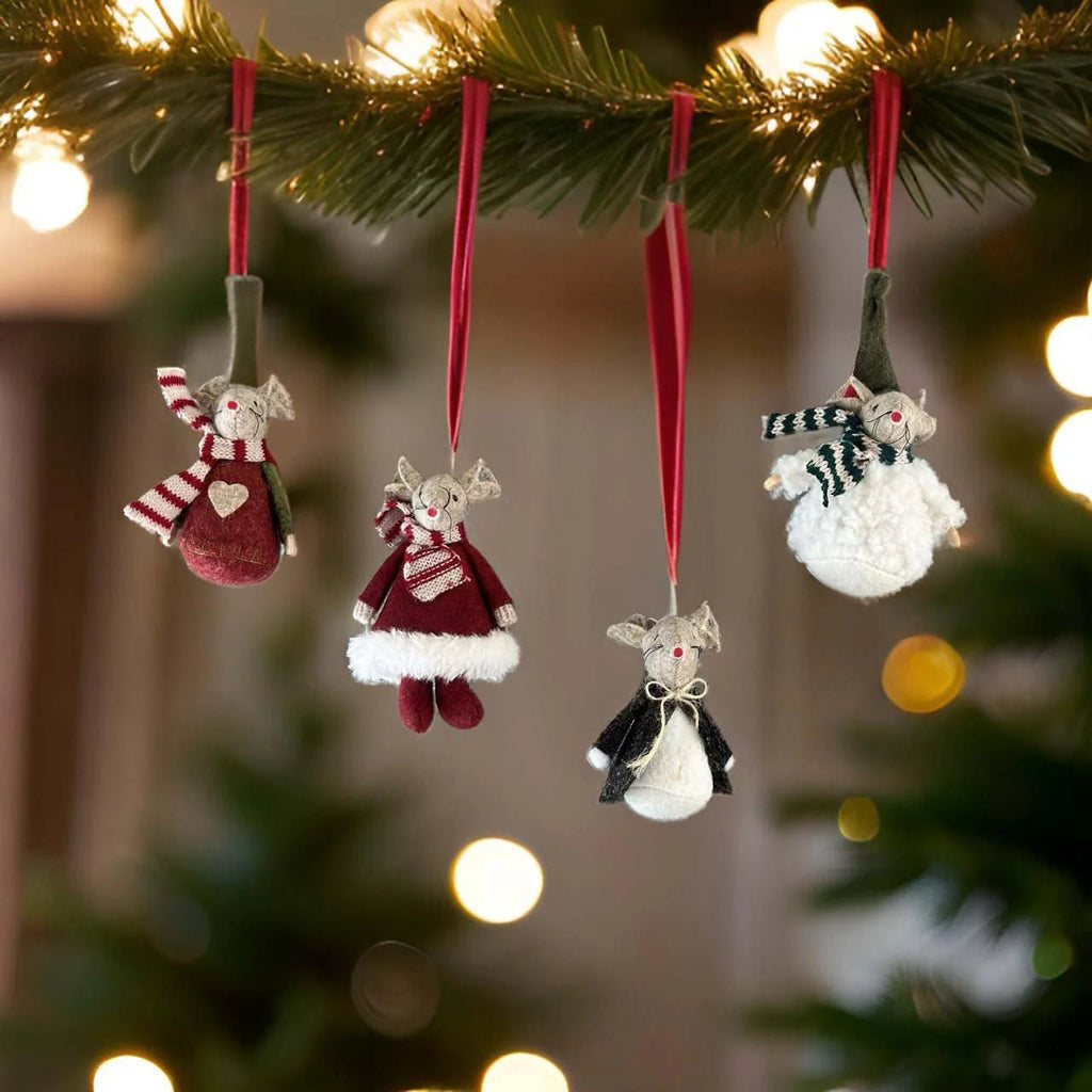 Red Xmas Mouse with Stripy Scarf - Distinctly Living