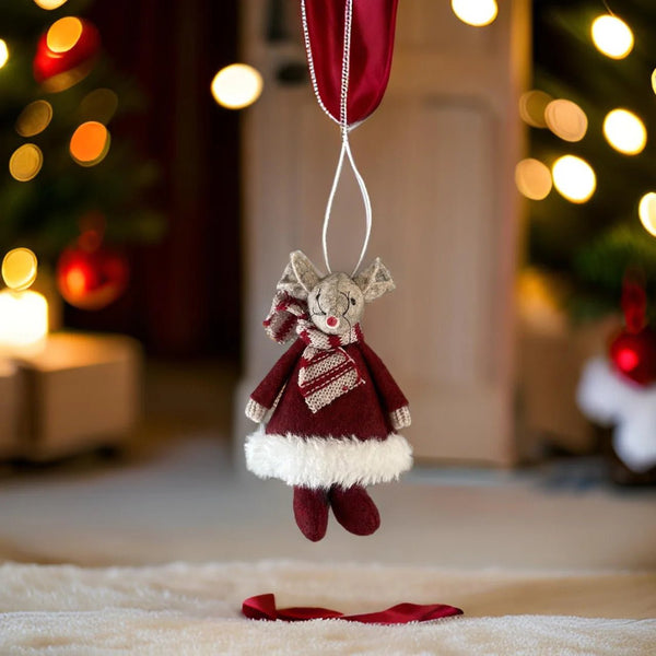 Red Xmas Mouse with Stripy Scarf - Distinctly Living