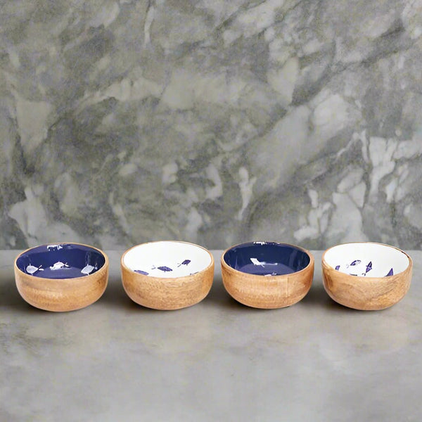 Set of 4 Enamelled Wooden Bowls - Distinctly Living