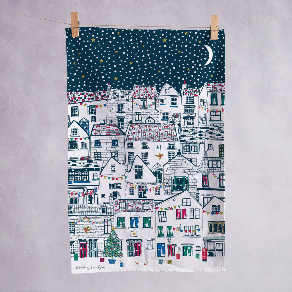 Snowy Cottages Christmas Tea Towel - Distinctly Living