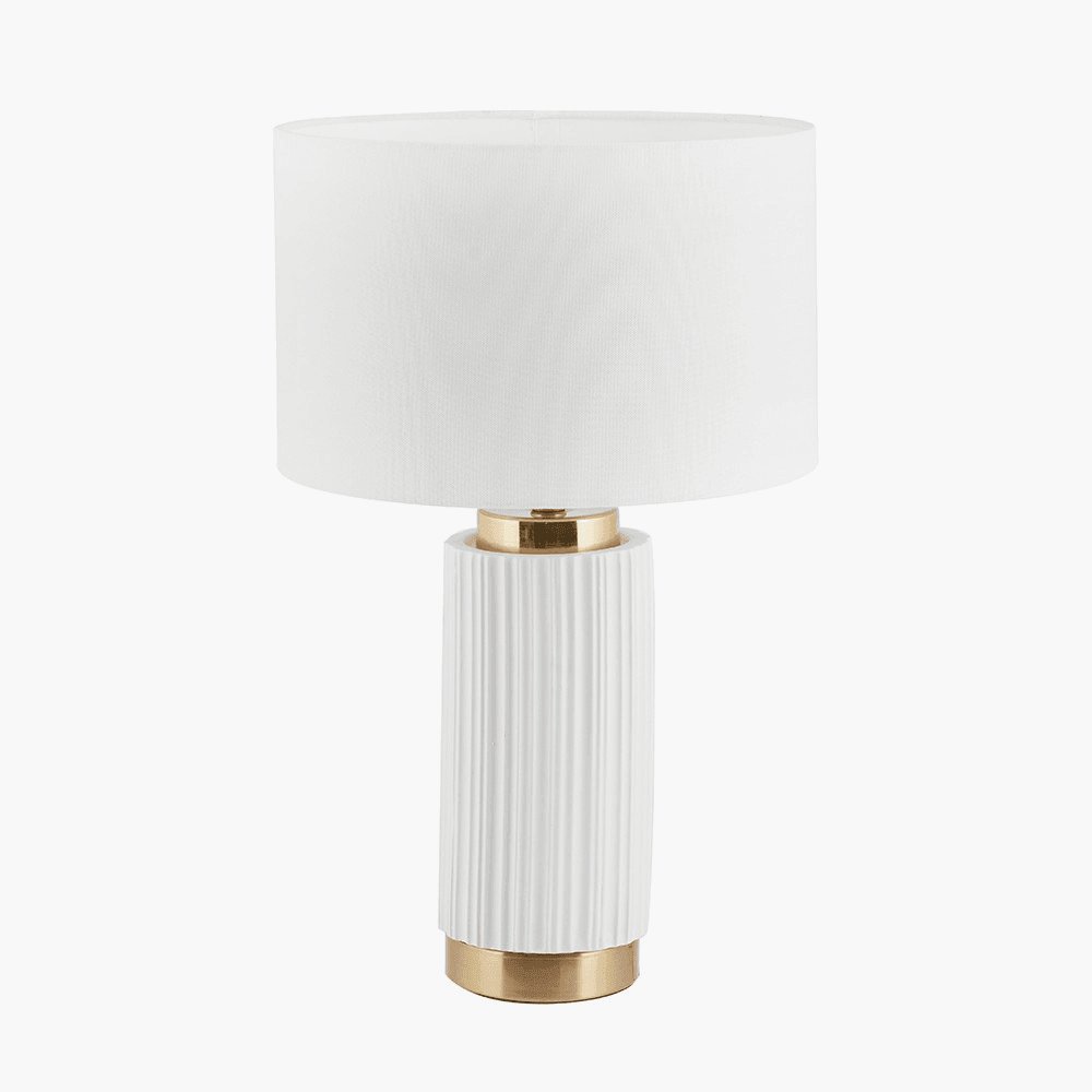 Waves White Ceramic Table Lamp and Shade With Brass Details - Distinctly Living