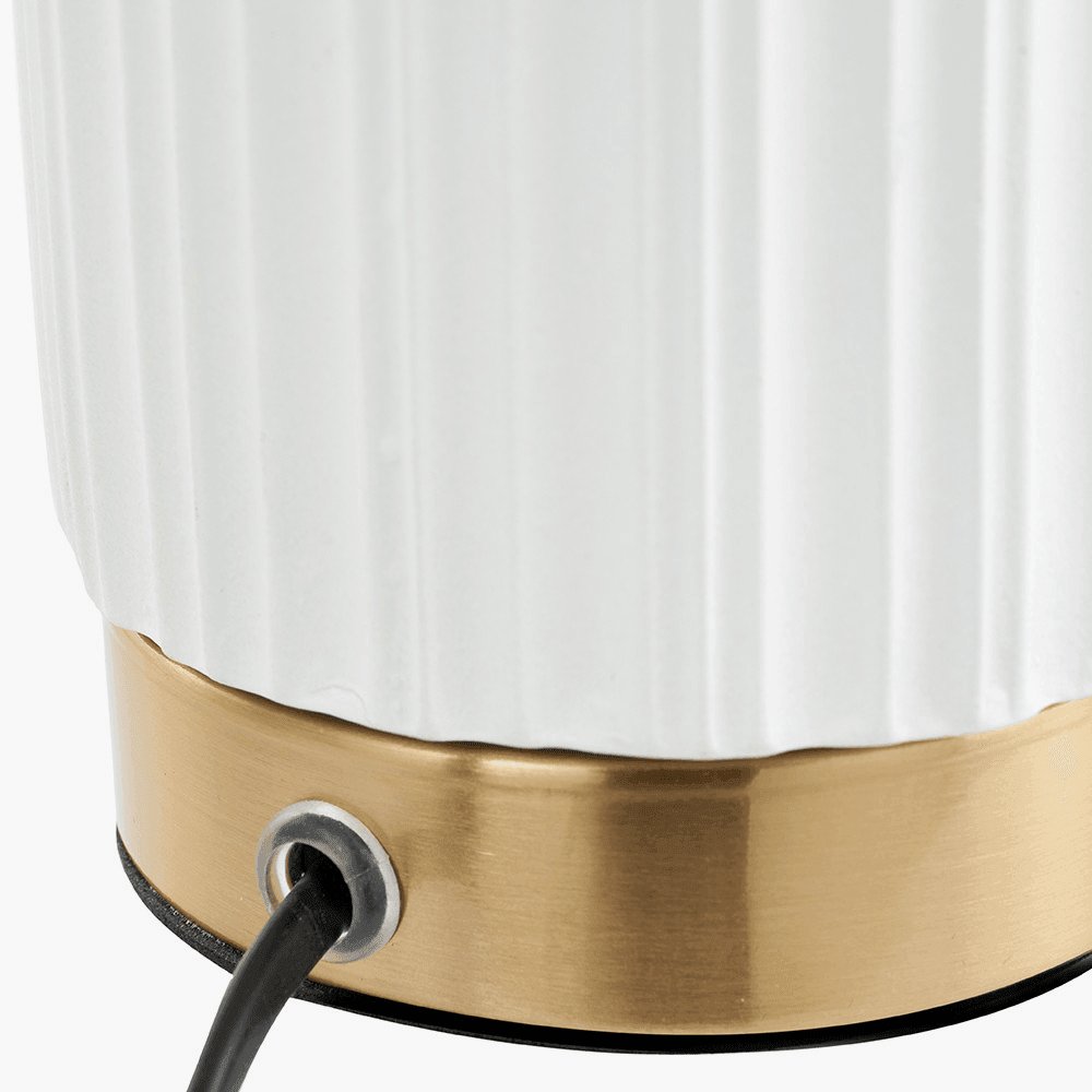 Waves White Ceramic Table Lamp and Shade With Brass Details - Distinctly Living