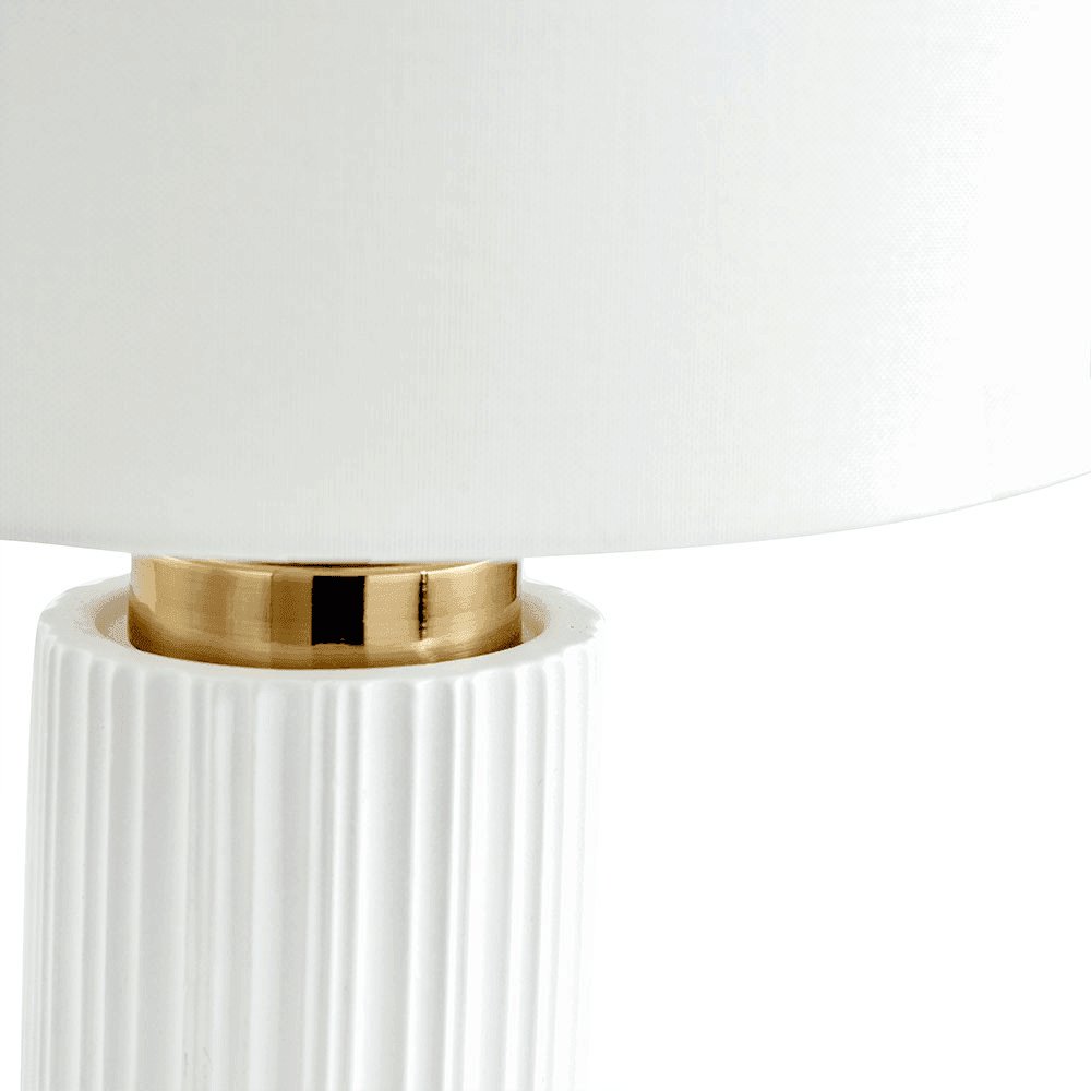 Waves White Ceramic Table Lamp and Shade With Brass Details - Distinctly Living