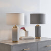 Waves White Ceramic Table Lamp and Shade With Brass Details - Distinctly Living