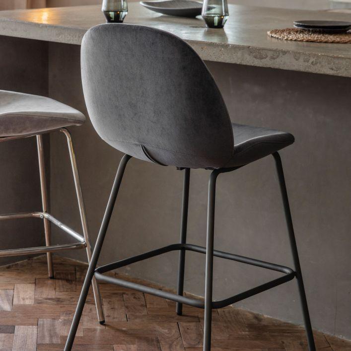 A Pair of Soft Velvet Barstools - Dark Grey, Light Grey, Black, Brown and Green - Distinctly Living 