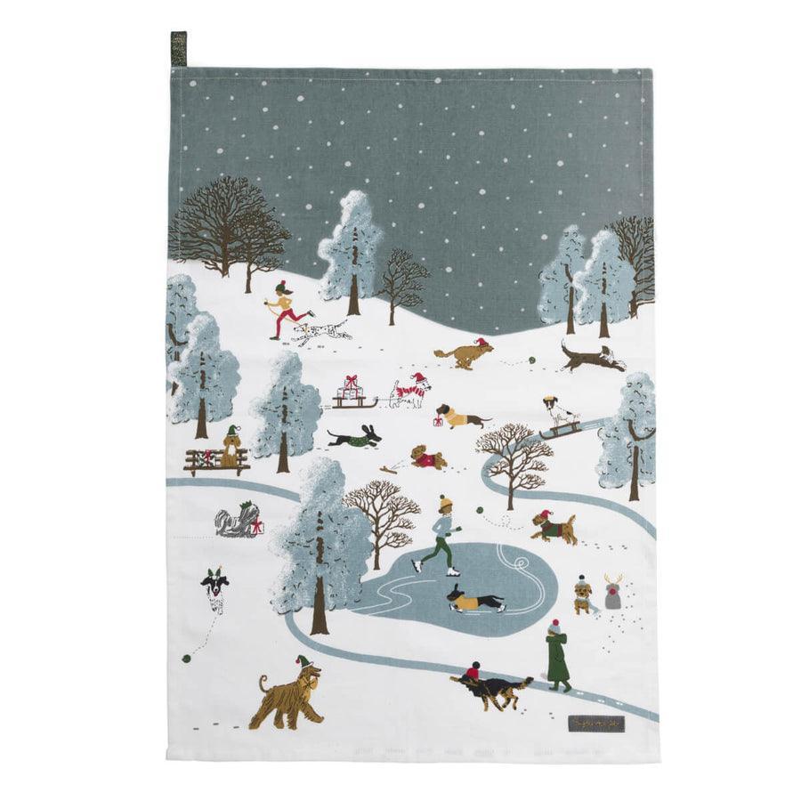 Christmas Park Dogs - Tea Towel - Distinctly Living