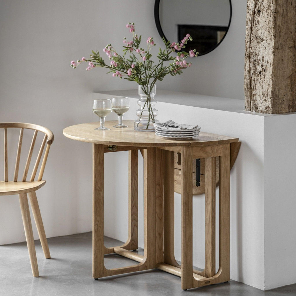 Folk Oak Round Folding Dining Table - Natural or Smoked - Distinctly Living 