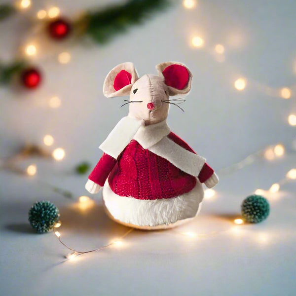 Wooly Mouse With Red Knit Jumper - Distinctly Living